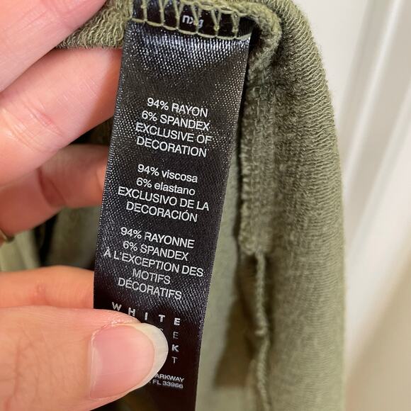 White House Black Market Drawstring Waist Dress Army Green Knit Cutout Back S - Picture 6 of 7